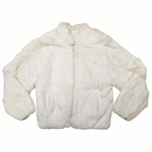 Vintage White Dyed Rabbit Fur Bomber Jacket Zip-Up KC Collections - Medium
